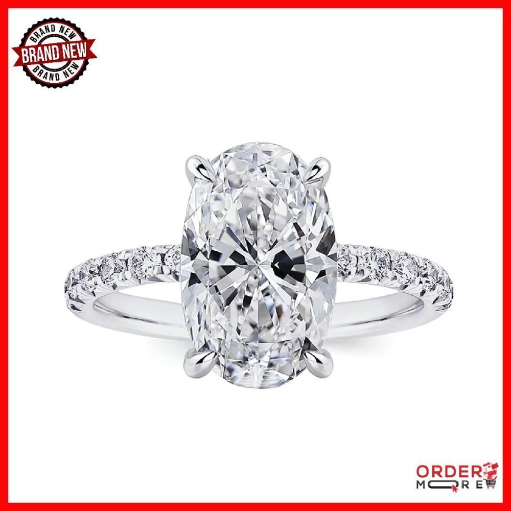 Sterling Silver Oval Cubic Zirconia Promise Ring 3.5CT Size 7